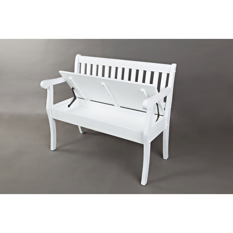Weathered White Acacia Wood Upholstered Storage Bench