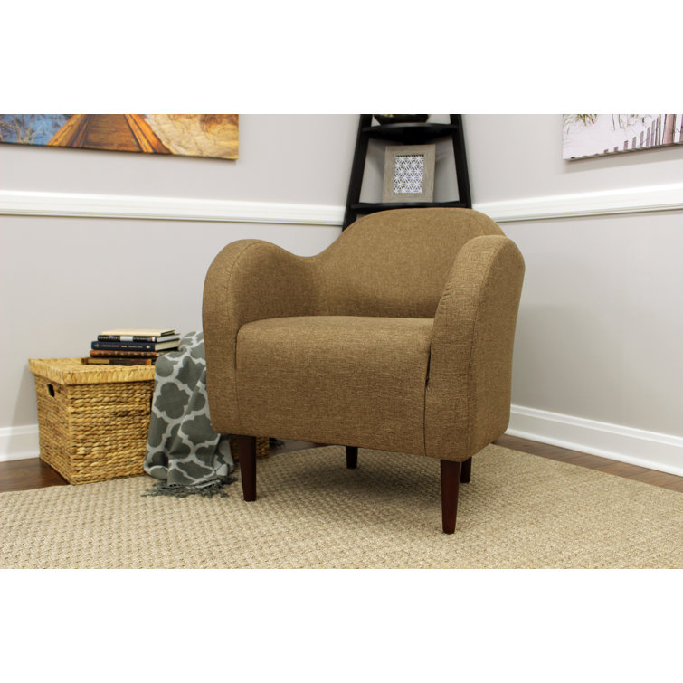 Pecan Brown Upholstered Mid-Century Armchair with Wood Legs