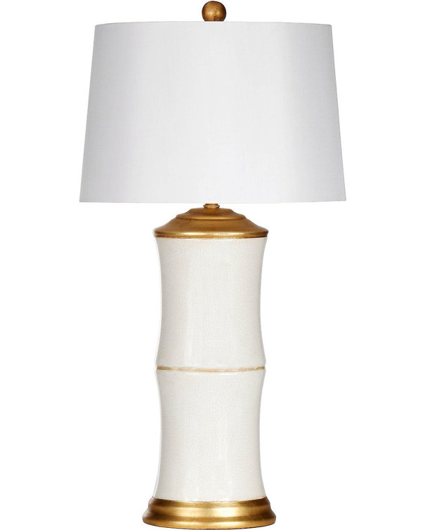 White Italian Ceramic Table Lamp with Cream Cotton Shade