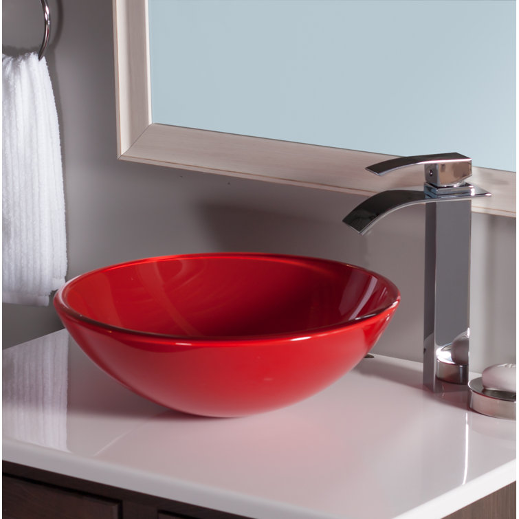 Rosso 16.5'' Red Glass Round Above-Counter Bathroom Sink