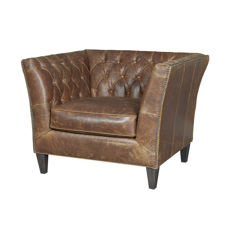 Handcrafted Traditional Brown Leather Barrel Chair