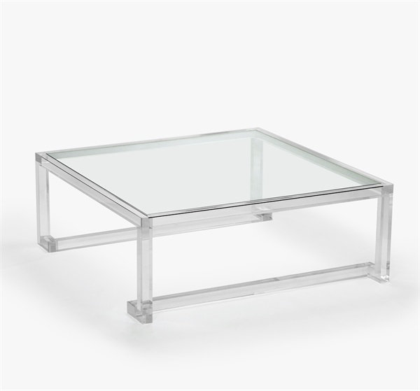 Ava 48" Square Clear Acrylic and Glass Coffee Table