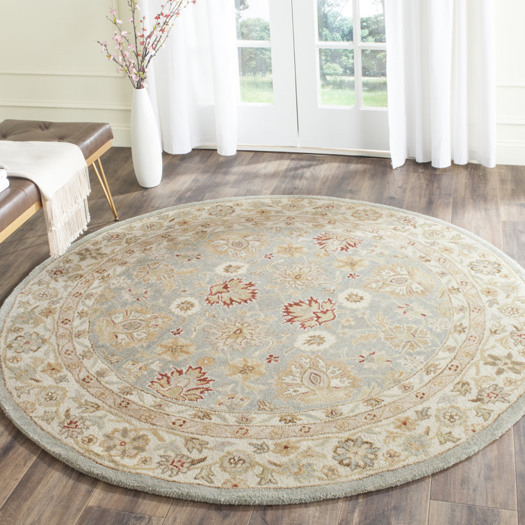 Hand-Tufted Premium Wool Square Rug in Grey Blue and Beige