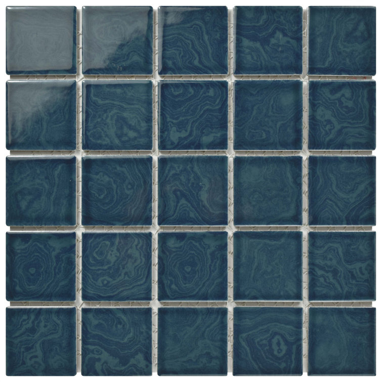 Coral Blue 12x12 Porcelain Mosaic Tile with Glossy Finish