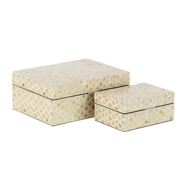 Distressed Beige Handmade Wood Lidded Decorative Boxes