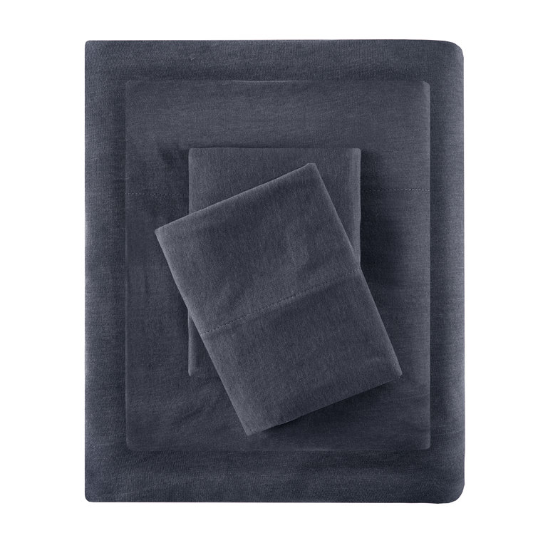 Dark Grey Full Cotton Blend Jersey Knit Sheet Set