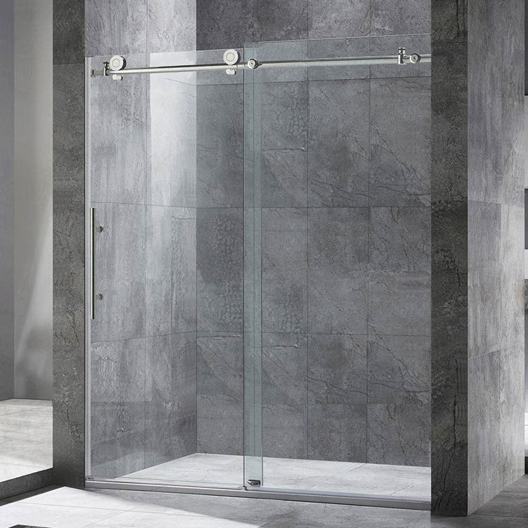 Brushed Nickel Frameless Sliding Shower Door with Clear Glass