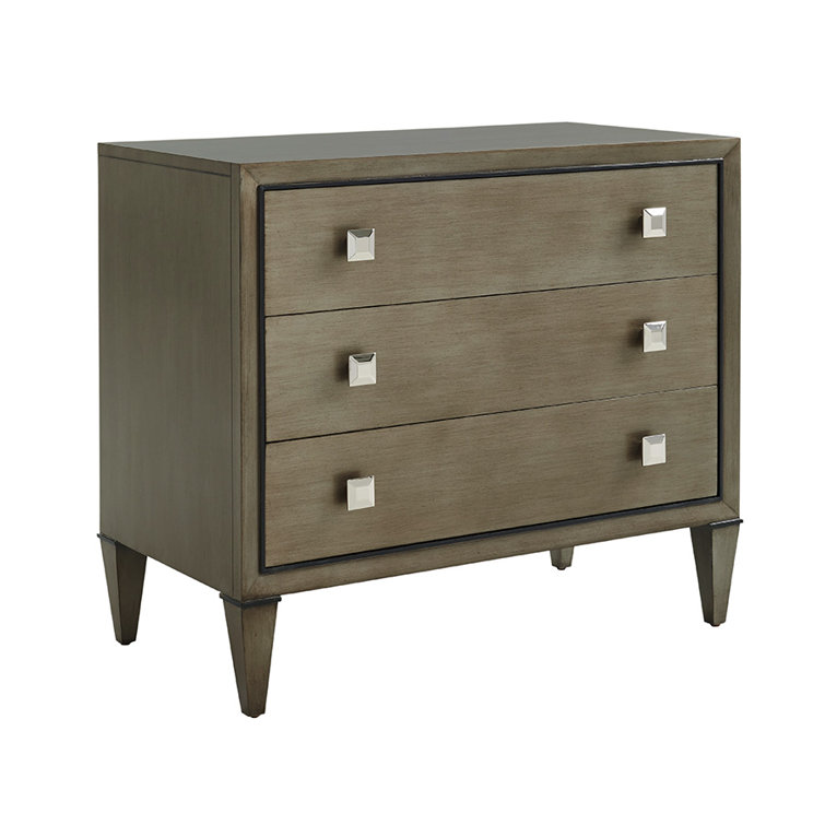 Transitional Gray-Brown 3-Drawer Nightstand with Brushed Glaze
