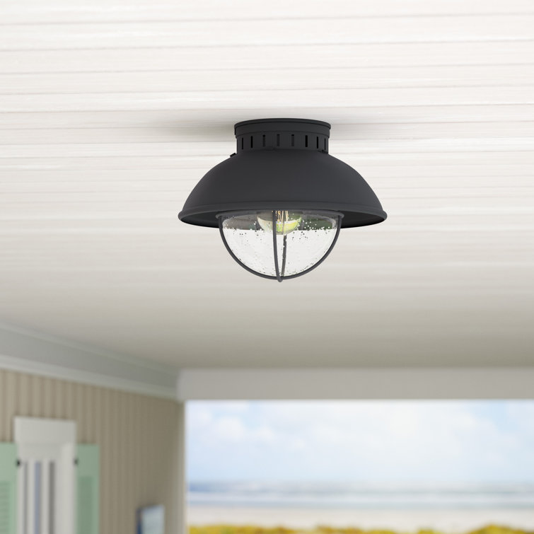 Harwich 10" Black Glass Outdoor Flush Mount Ceiling Light