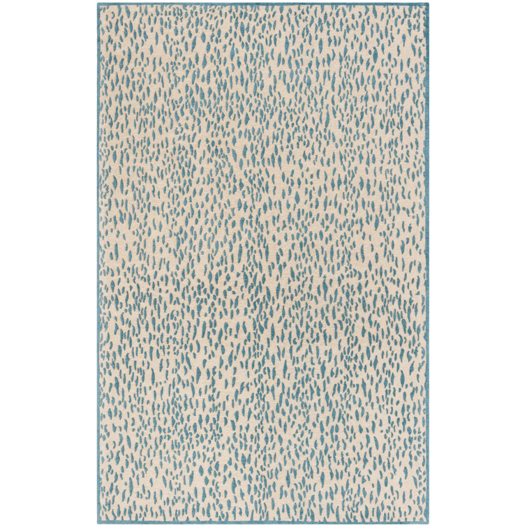 Marbella Blue Beige Flat Woven Wool 8' x 10' Area Rug