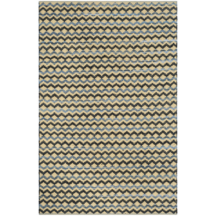 Gold and Black 4' x 6' Handwoven Wool Cotton Rug