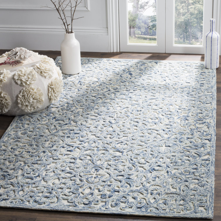 Ivory Floral Tufted Handmade Wool Square Rug