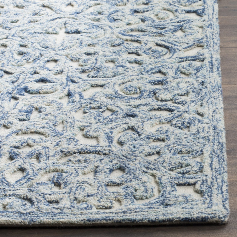 Ivory Floral Tufted Handmade Wool Square Rug