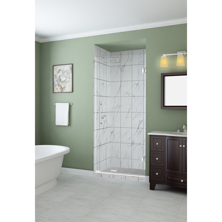 Stainless Steel Frameless Hinged Shower Door with Clear Tempered Glass