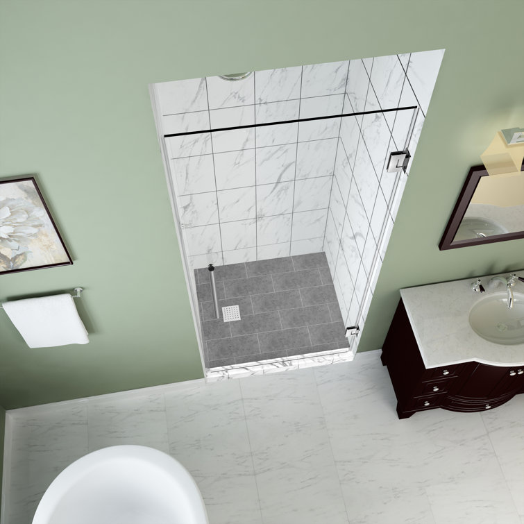 Stainless Steel Frameless Hinged Shower Door with Clear Tempered Glass