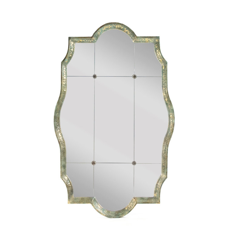 Antique Blue Rectangular Josse Wall Mirror with Aged Rosettes
