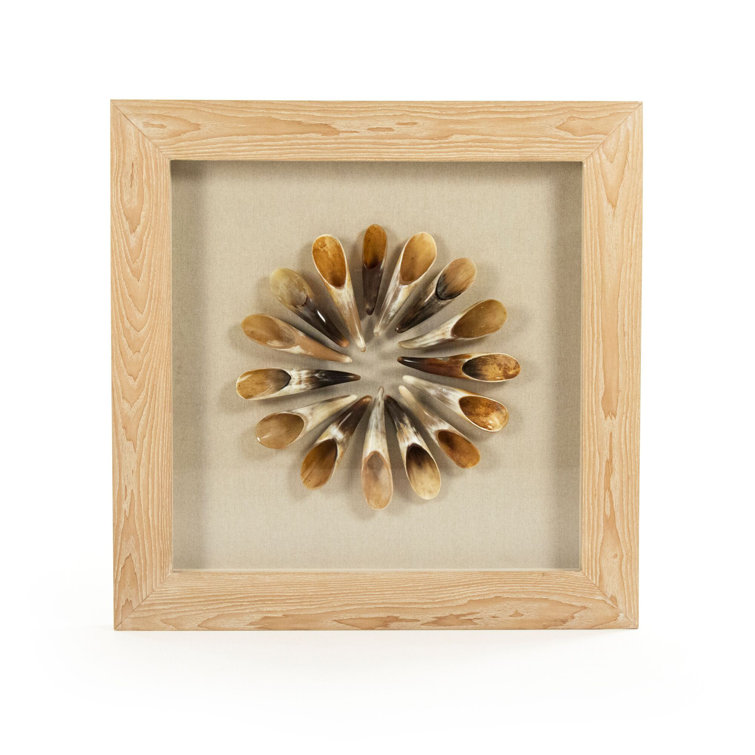 Tan Fir Wood Framed Ox Horn Abstract Art
