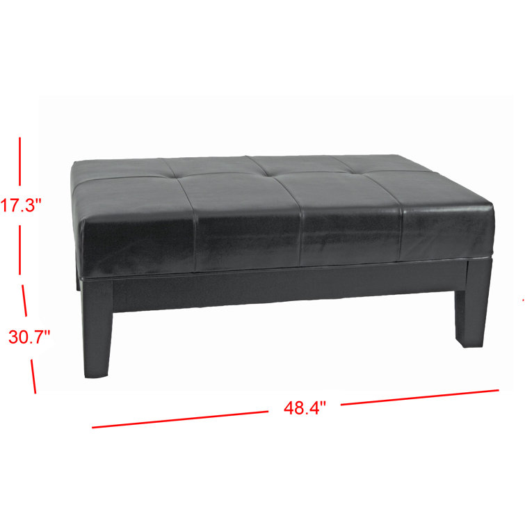 Black Tufted Leather Cocktail Ottoman with Beech Wood Frame