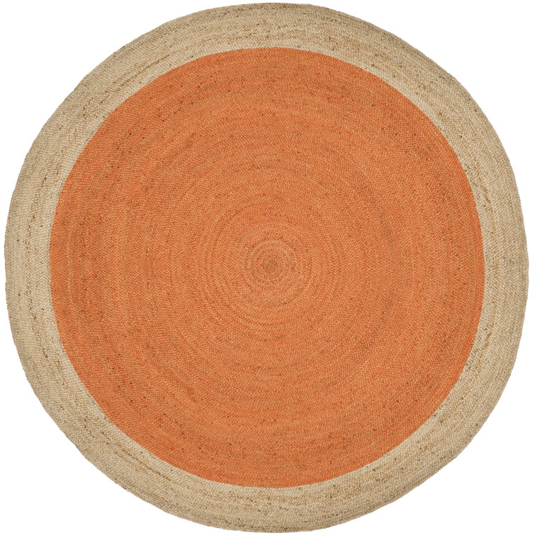 Handmade Round Orange and Natural Jute Braided Rug, 4' Diameter