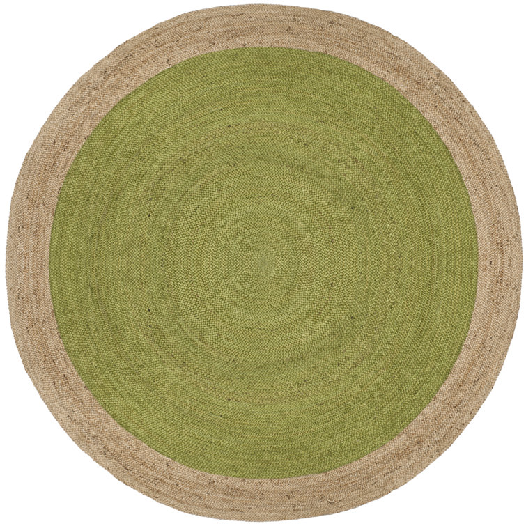 Green and Natural Round Braided Jute Rug, 5 ft