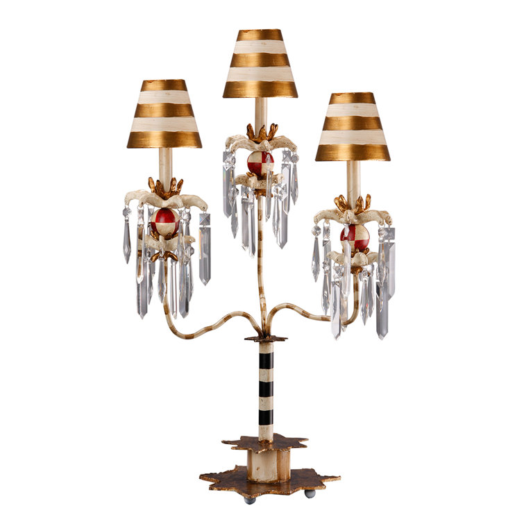 Birdland Black and Cream 3-Light Table Lamp with Gold Stripes