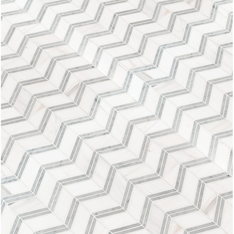 Bianco Dolomite Chevron Polished Marble Mosaic Tile