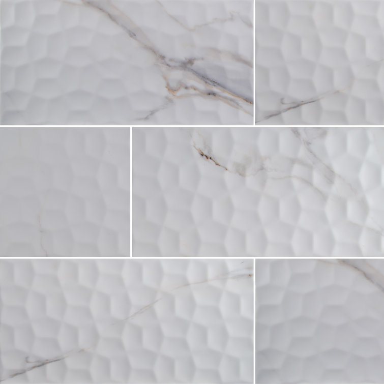 White 12'' x 24'' Ceramic Marble Look Wall Tile