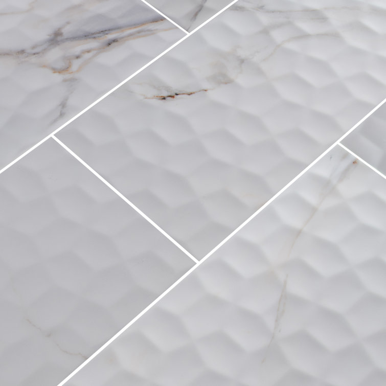 White 12'' x 24'' Ceramic Marble Look Wall Tile