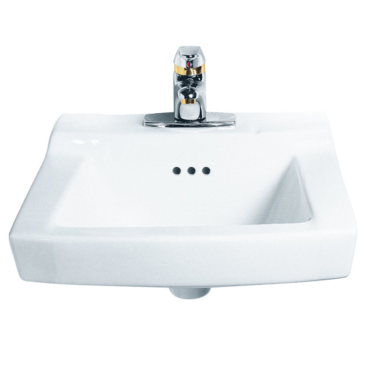 White Ceramic Wall-Mount Bathroom Sink with Overflow