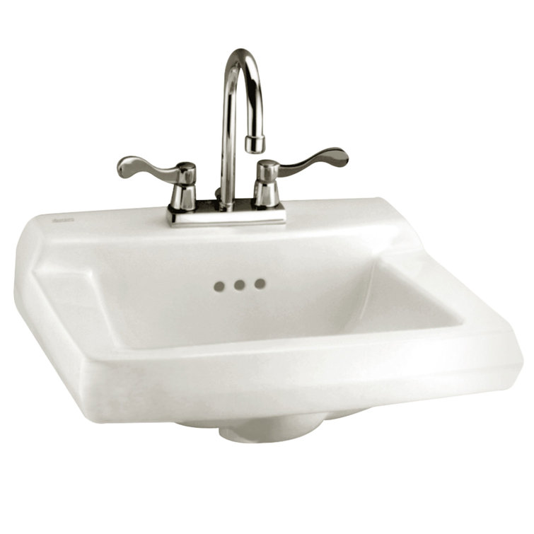 White Ceramic Wall-Mounted Rectangular Bathroom Sink