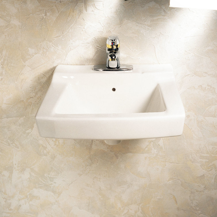 White Ceramic Wall-Mount Bathroom Sink with Overflow