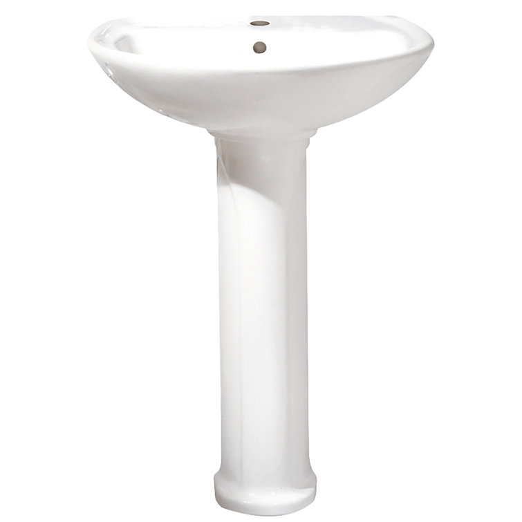 White Ceramic Pedestal Bathroom Sink with Overflow