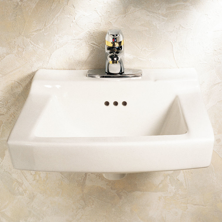White Ceramic Wall-Mounted Rectangular Bathroom Sink