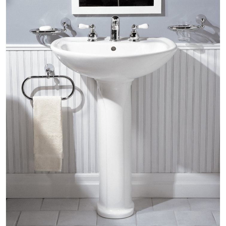 White Ceramic 24.5'' Pedestal Bathroom Sink with Overflow