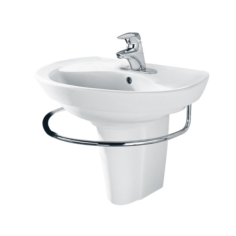 White Ceramic Pedestal Bathroom Sink with Chrome Stand