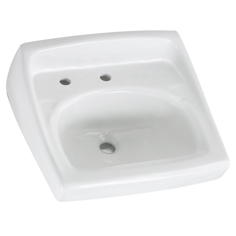 White Ceramic Wall-Mount Bathroom Sink with Overflow
