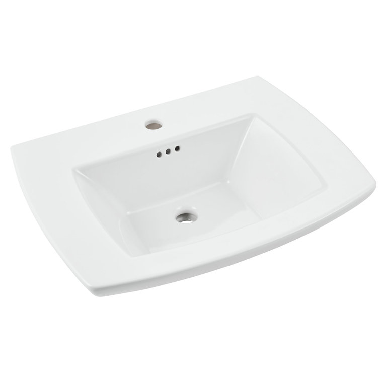 White Ceramic Rectangular Pedestal Bathroom Sink with Overflow