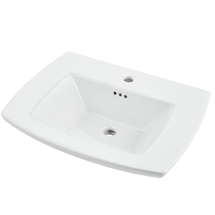 White Ceramic Rectangular Pedestal Bathroom Sink with Overflow