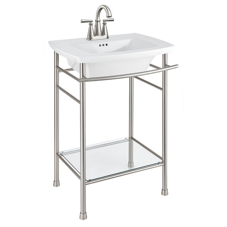 White Ceramic Rectangular Pedestal Bathroom Sink with Overflow