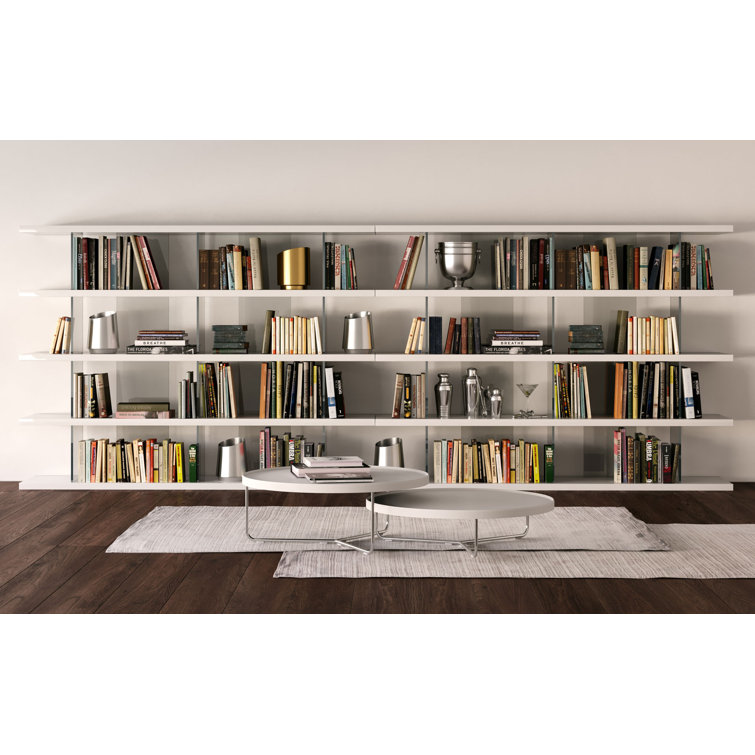 Otford 78'' Glossy White and Wood Multi-Tiered Bookcase
