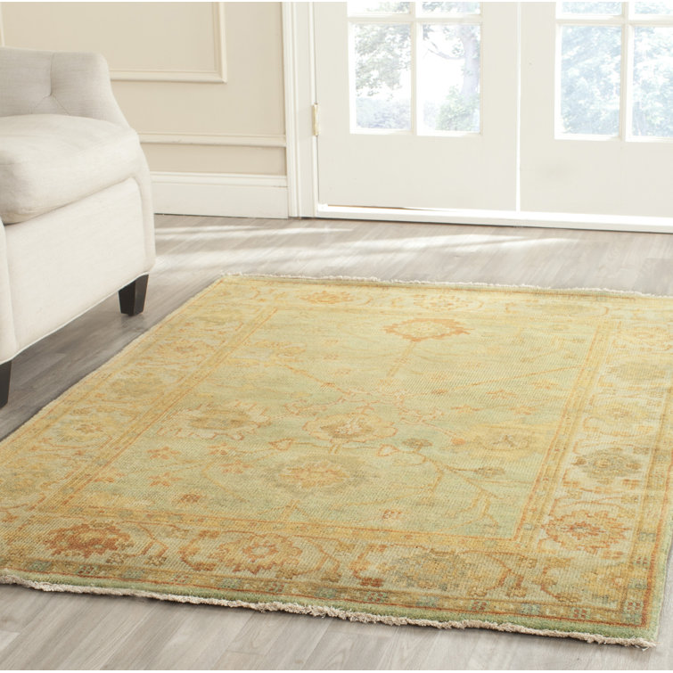 Elegant Oushak Dark and Light Green Hand-Knotted Wool Rug 6' x 9'