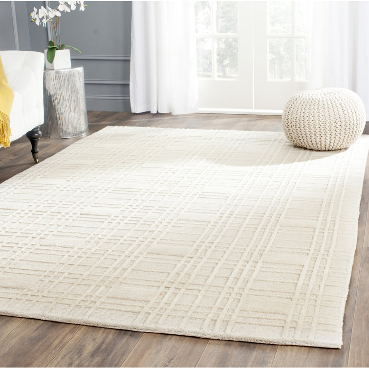 Ivory Geometric Hand-Knotted Wool Area Rug, 4' x 6'