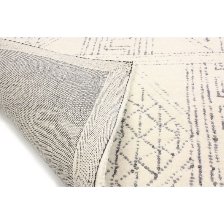 Ivory and Gray Hand-Tufted Wool Geometric Area Rug