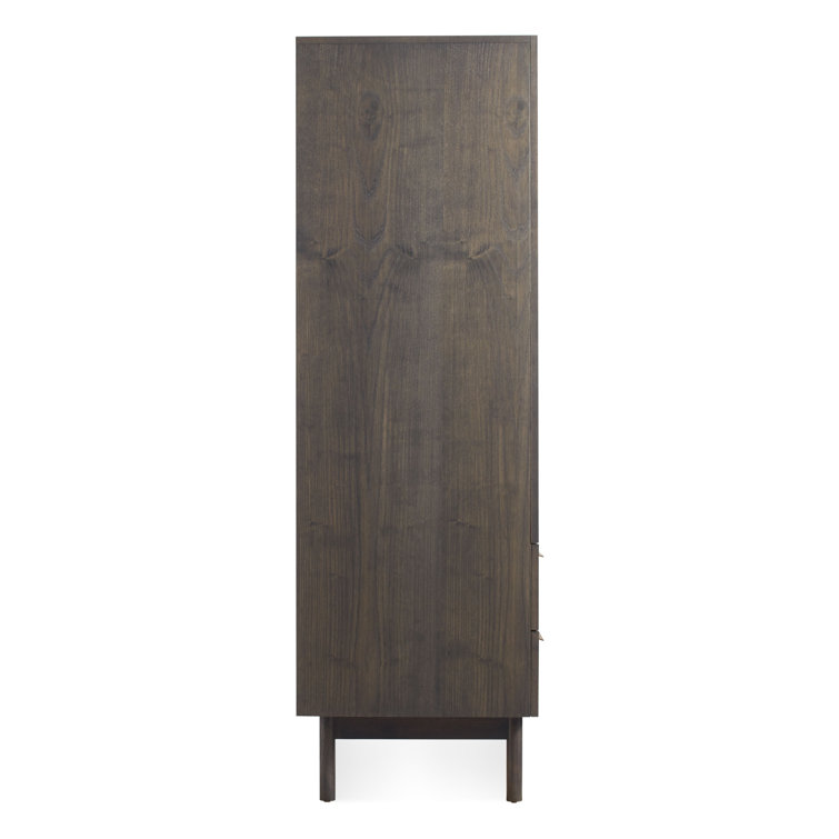 Smoke Solid Wood Bar Cabinet with Leather Pulls