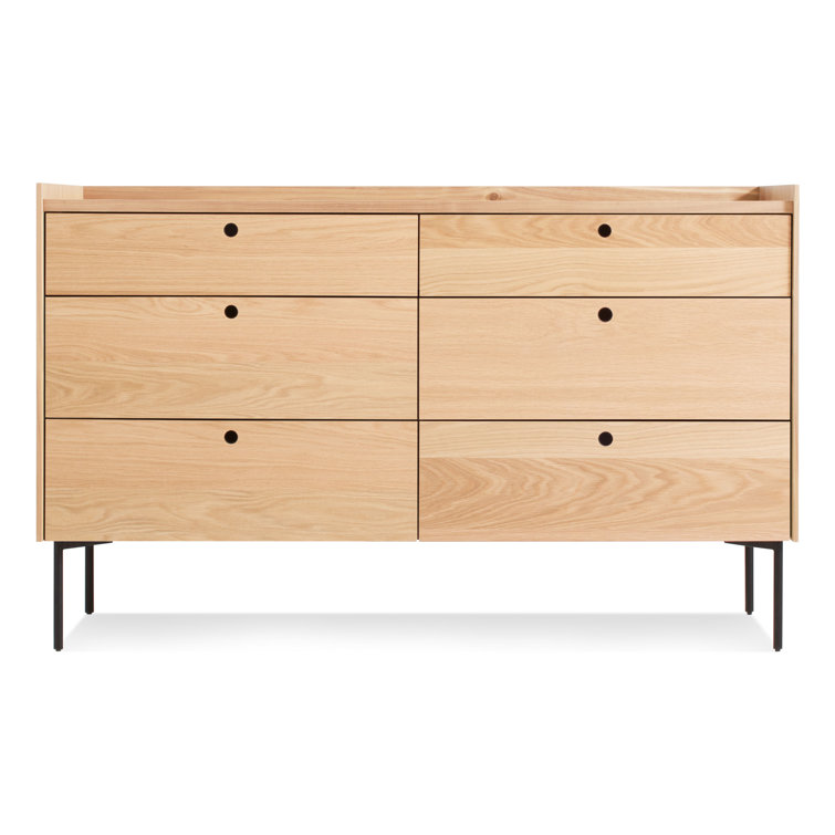 White Oak Mid-century 6-Drawer Double Dresser with Soft Close