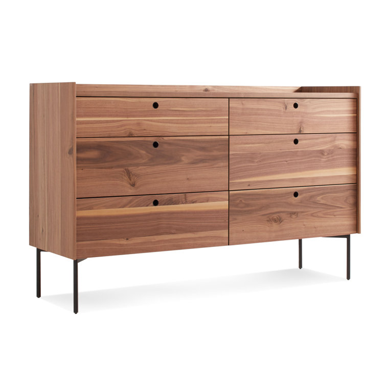 Rustic Walnut Mid-Century Double Dresser with Soft Close Drawers