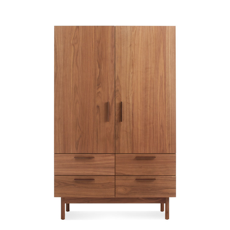 Smoke Solid Wood Bar Cabinet with Leather Pulls