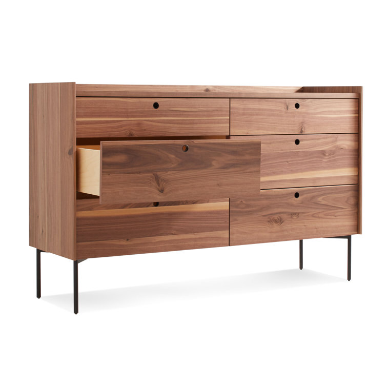 Rustic Walnut Mid-Century Double Dresser with Soft Close Drawers