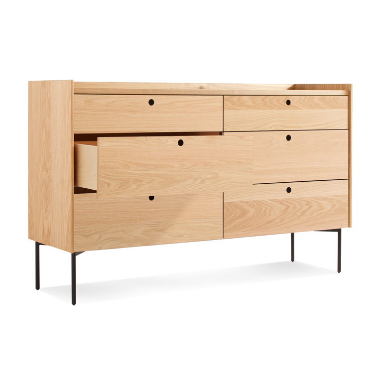 White Oak Mid-century 6-Drawer Double Dresser with Soft Close