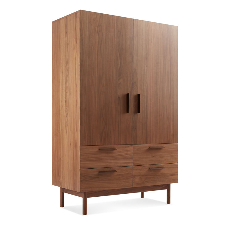 Smoke Solid Wood Bar Cabinet with Leather Pulls